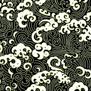 Pop Art Japanese Waves Honeydew on Black