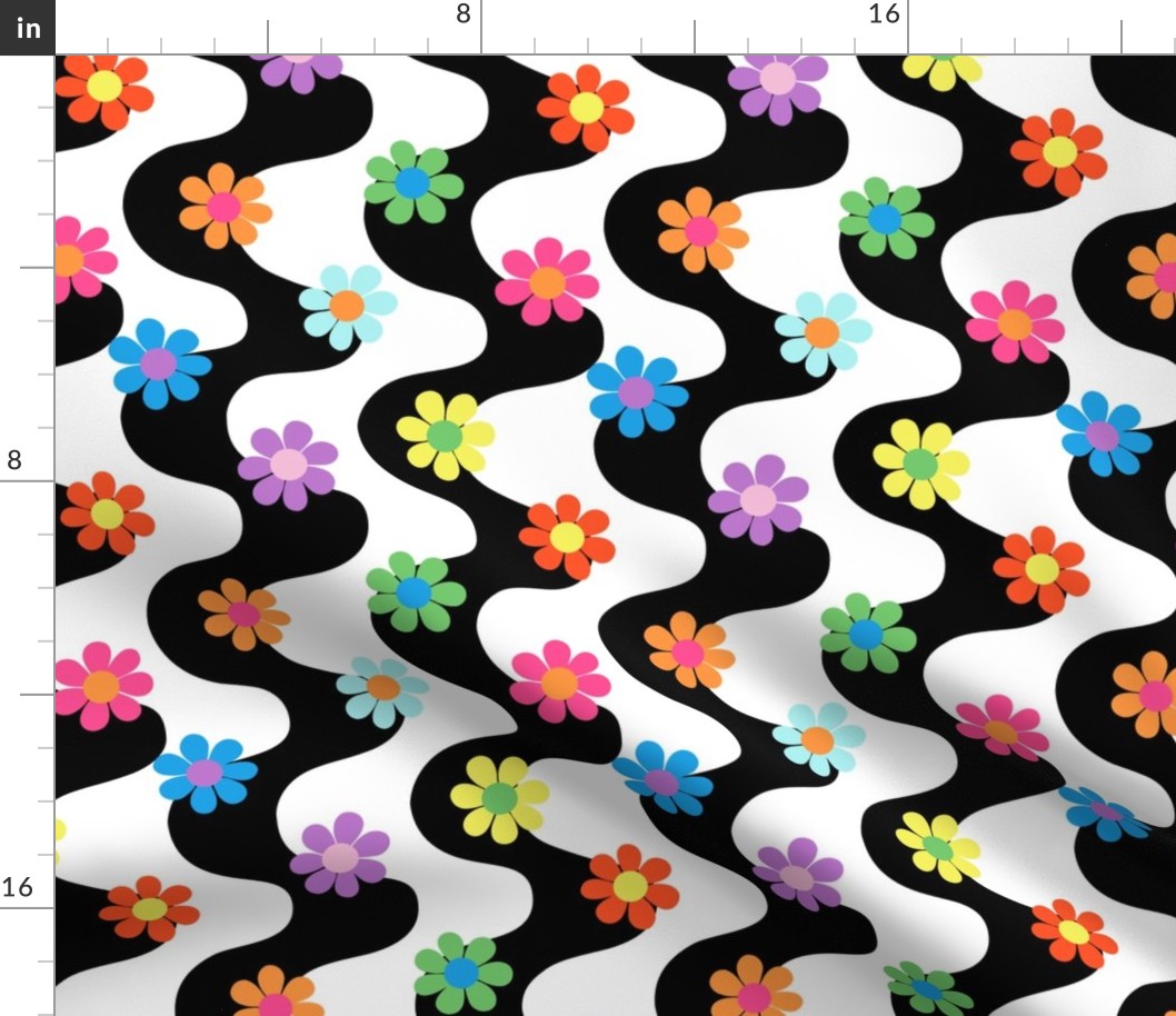 Medium Scale - Groovy Daisy Rainbow Black