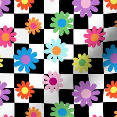 Small Scale - Groovy Retro Rainbow Daisy Checker