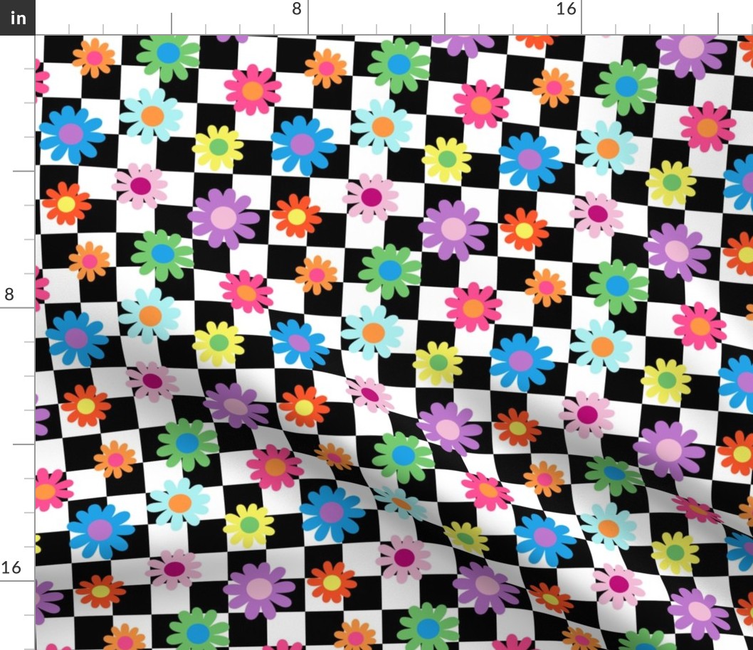 Small Scale - Groovy Retro Rainbow Daisy Checker