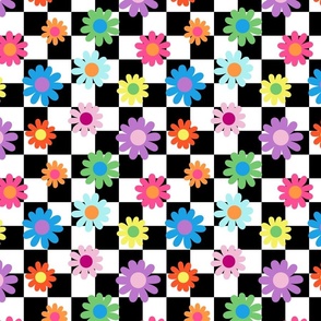 Medium Scale - Groovy Retro Rainbow Daisy Checker