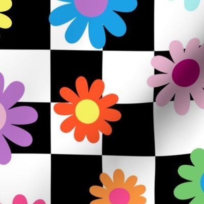 Large Scale - Groovy Retro Rainbow Daisy Checker