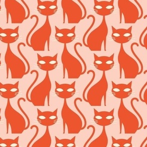 Retro Cats - Orange on Pale Pink