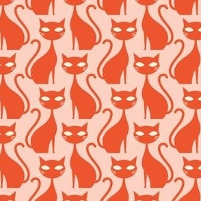 Retro Cats - Orange on Pale Pink - Small