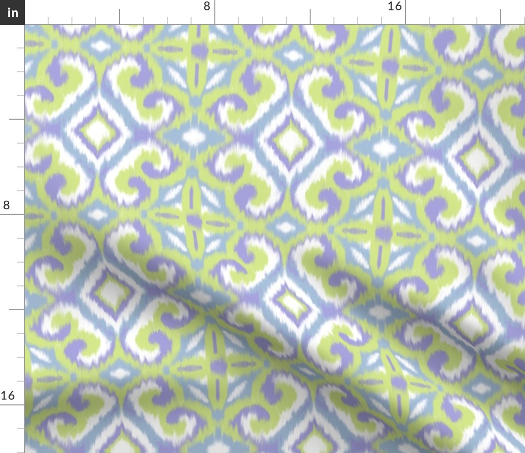 spring Ikat #1.  Petal solids coordinate (Lilac, sky blues and honeydew)