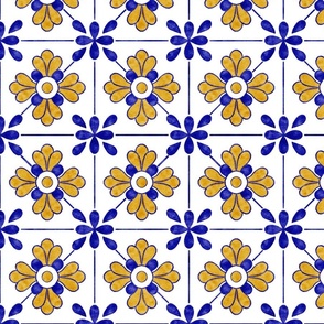 Azulejo tiles Orange and blue. Italian floral kitchen. 