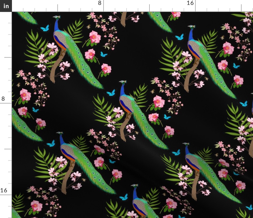 Peacock Royale (Chinoiserie) #2 - black, medium to large 