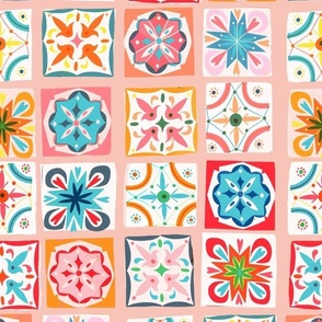 checkers azulejos pastel rose // medium scale