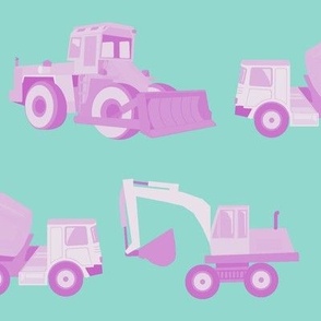 Pink Girl Construction Trucks Excavator Digger Spoonflower Fabric by the Yard 