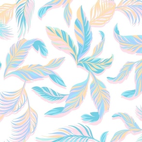 Pastel Tropical Leaves - Blue and Cream