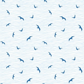 Seagulls sea waves  light blue 