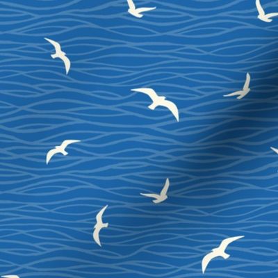 Seagulls sea waves navy blue