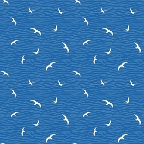 Seagulls sea waves navy blue