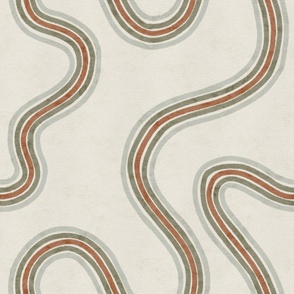 70s Wave Stripe | Duck Egg and Brown | large scale