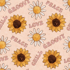 Groovy Peach Love Chill Sunflowers | Large Scale