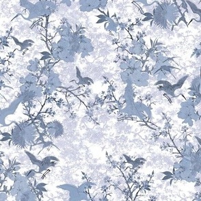 Japanese birds and blossom blue wallpaper - Bloomery Decor