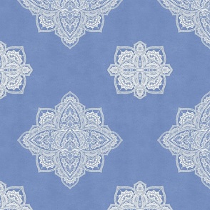 12" Boho geo Marrakesh Mandala - white basic blue