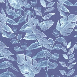 Classic blue watercolour leaves - Bloomartgallery