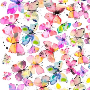 Butterflies watercolor gradation Multicolor Rainbow Rotated