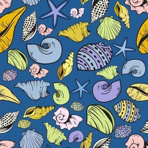 Seaside shells dark blue background (no dots )