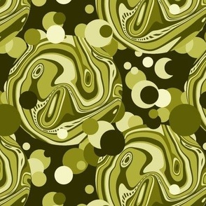 Large  - Fishy Bubbles and Dots in Olive Green Tones