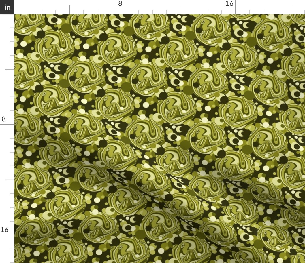 Medium - Fishy Bubbles and Dots in Tones of Olive Green