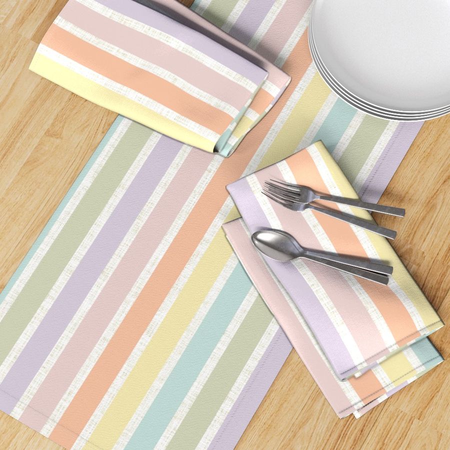 rotated stripes: pastel yellow, spring’s coral, aloe wash, opal blue, pastel pink, pastel purple