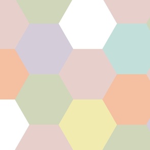 6" hexagon wholecloth: pastel yellow, spring’s coral, aloe wash, opal blue, pastel pink, pastel purple