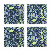 Large //  Pastel blue, green and lilac wildflowers on navy
