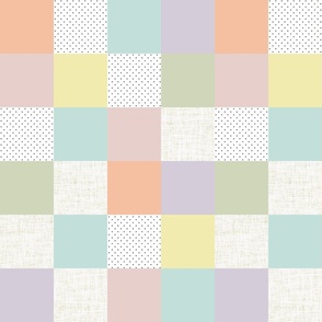 3" squares: pastel yellow, spring’s coral, aloe wash, opal blue, pastel pink, pastel purple