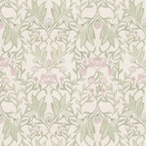 12" William Morris floral damask - pastel cream pink