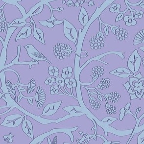 Cutpaper Vines with Secret Birds and Bugs and Flowers - blue and lilac petal coordinates