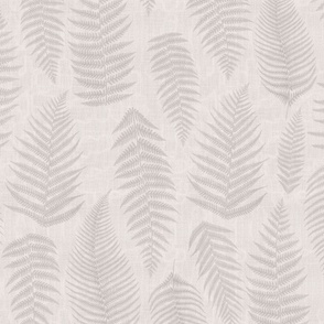 Woodland Fern leaves on linen texture - neutral beige and ivory