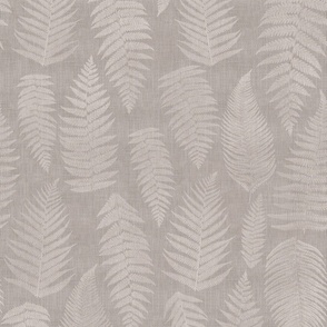 Woodland Fern leaves on linen texture - neutral beige