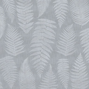 Woodland Fern leaves on linen texture - neutral old blue