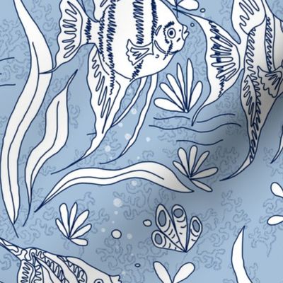 angelfish aquarium sky blue toile