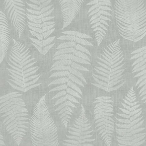 Woodland Fern leaves on linen texture - neutral sage green