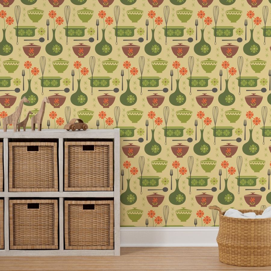 Pyrex kitchen Wallpaper | Spoonflower