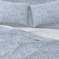 Soothing Waves  Medium- Sea- Summer Home Decor- Surf- Ocean Fabric- Coastal Grandma- Beach House Wallpaper- Petal Solids Coordinates- Pastel Comforts- Sky Blue- Honeydew Green- Lilac- Baroque- Rococo