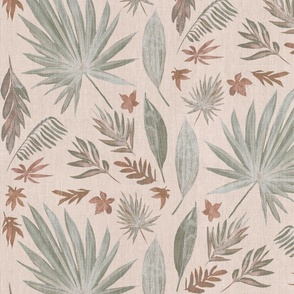 Beige green watercolour tropical florals and leaves - Bloomartgallery
