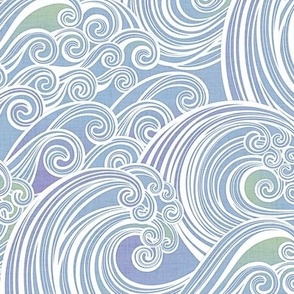 Soothing Waves Small- Sea- Summer Home Decor- Surf- Ocean Fabric- Coastal Grandmother- Beach House Wallpaper- Petal Solids Coordinates- Pastel Comforts- Sky Blue- Honeydew Green- Lilac- Baroque- Rococo