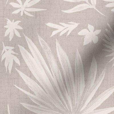 Traditional watercolour tropical leaves on linen - neutral beige