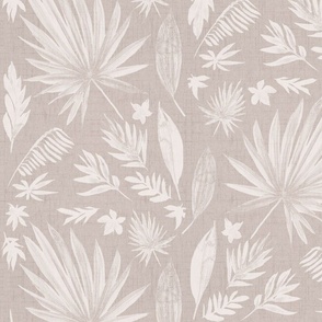 Beige white watercolour tropical florals and leaves - Bloomartgallery