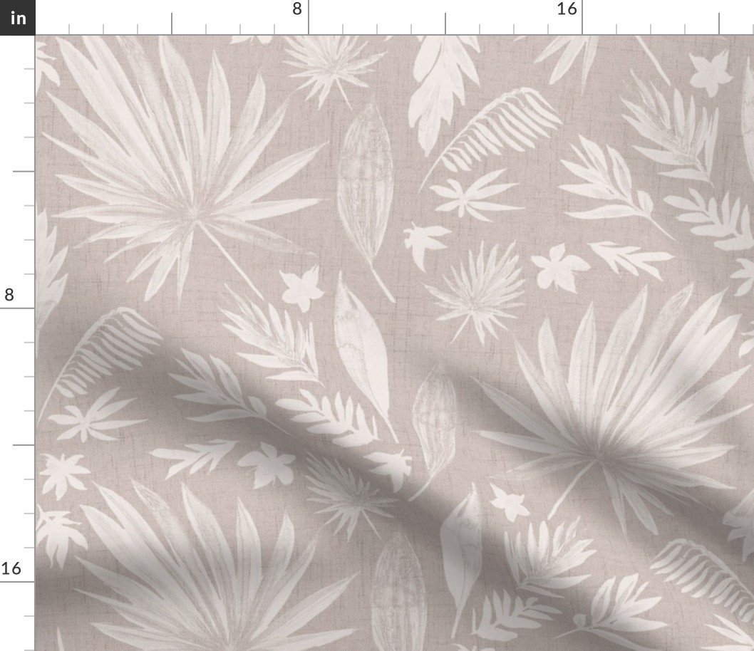 Traditional watercolour tropical leaves on linen - neutral beige