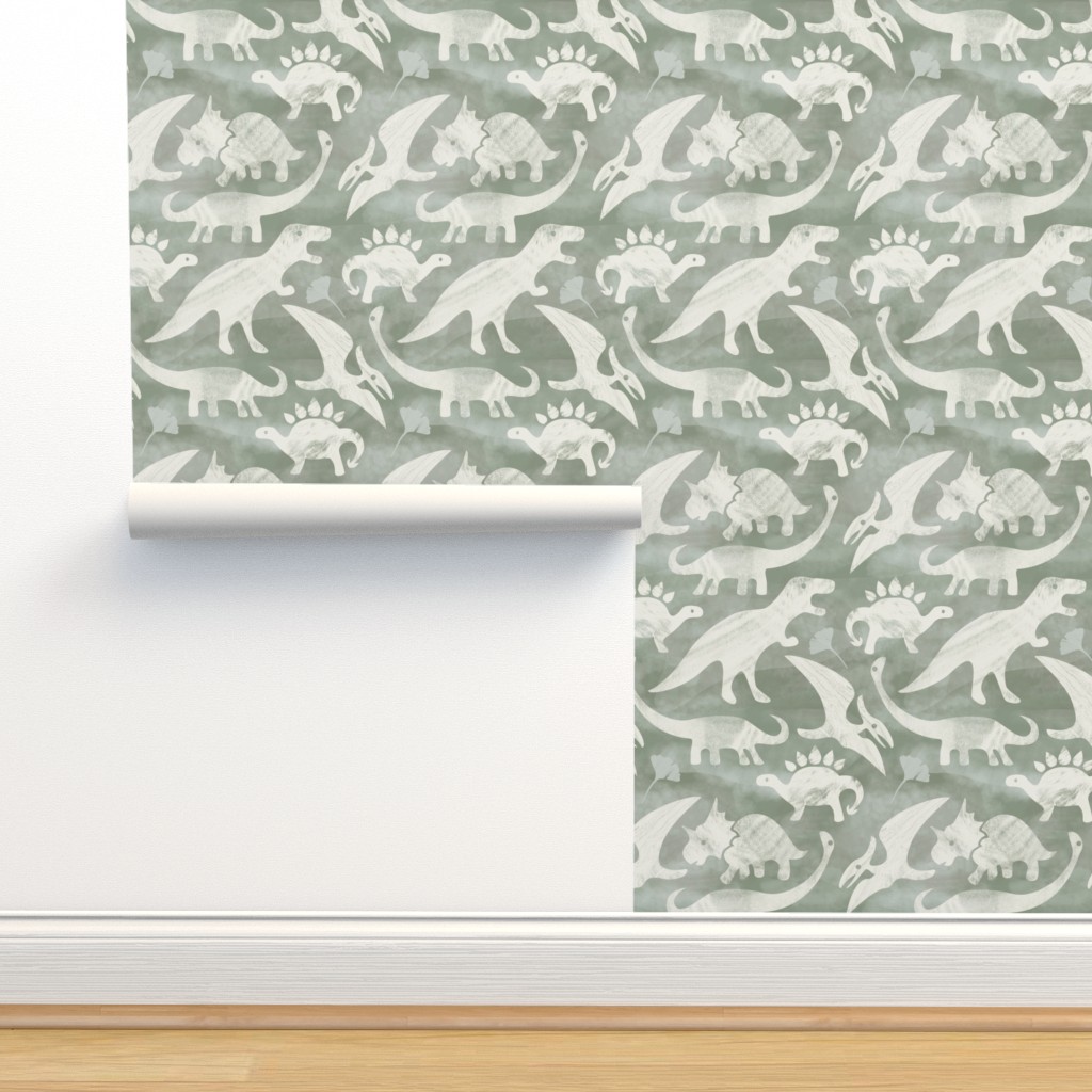 Dinosaur Block Print Steam Benjamin Wallpaper | Spoonflower