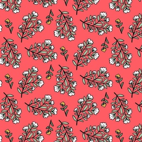 White Flower Motifs on Red (Small)