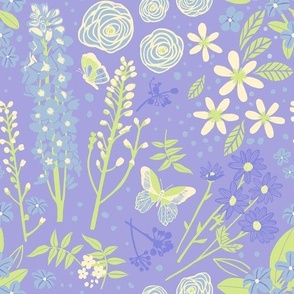 Pastels Comfort Garden with Butterflies - Lilac