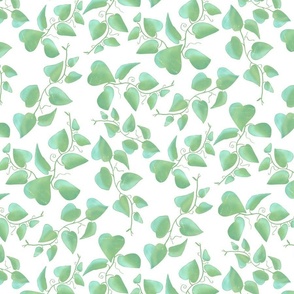 Heart Vines Light Green on White 450L