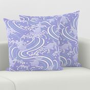 Playful koi in restless lilac waves