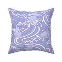 Playful koi in restless lilac waves